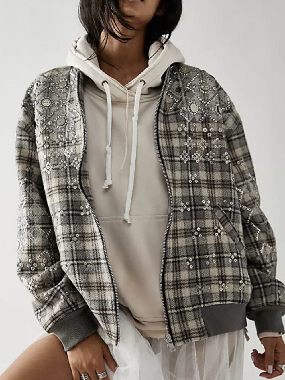 Free People Louie Embellished oversized Bomber Jacket NWT size small